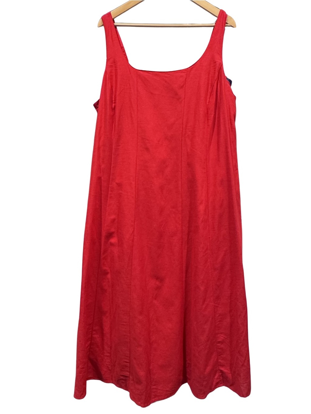 LÉA Red Maxi Dress 1X Linen Blend Smocked Back Sleeveless Boho Resort